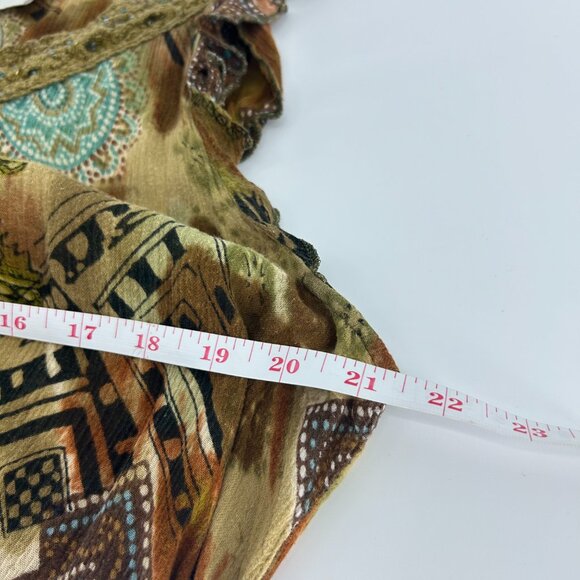 Y2K Bohemian Boho Beaded Mini Dress Women's L Brown Green Sleeveless Lightweight - Picture 9 of 10